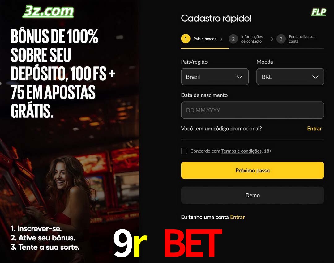9r bet registro oficial cassino online Brasil com bônus de depósito e free spins